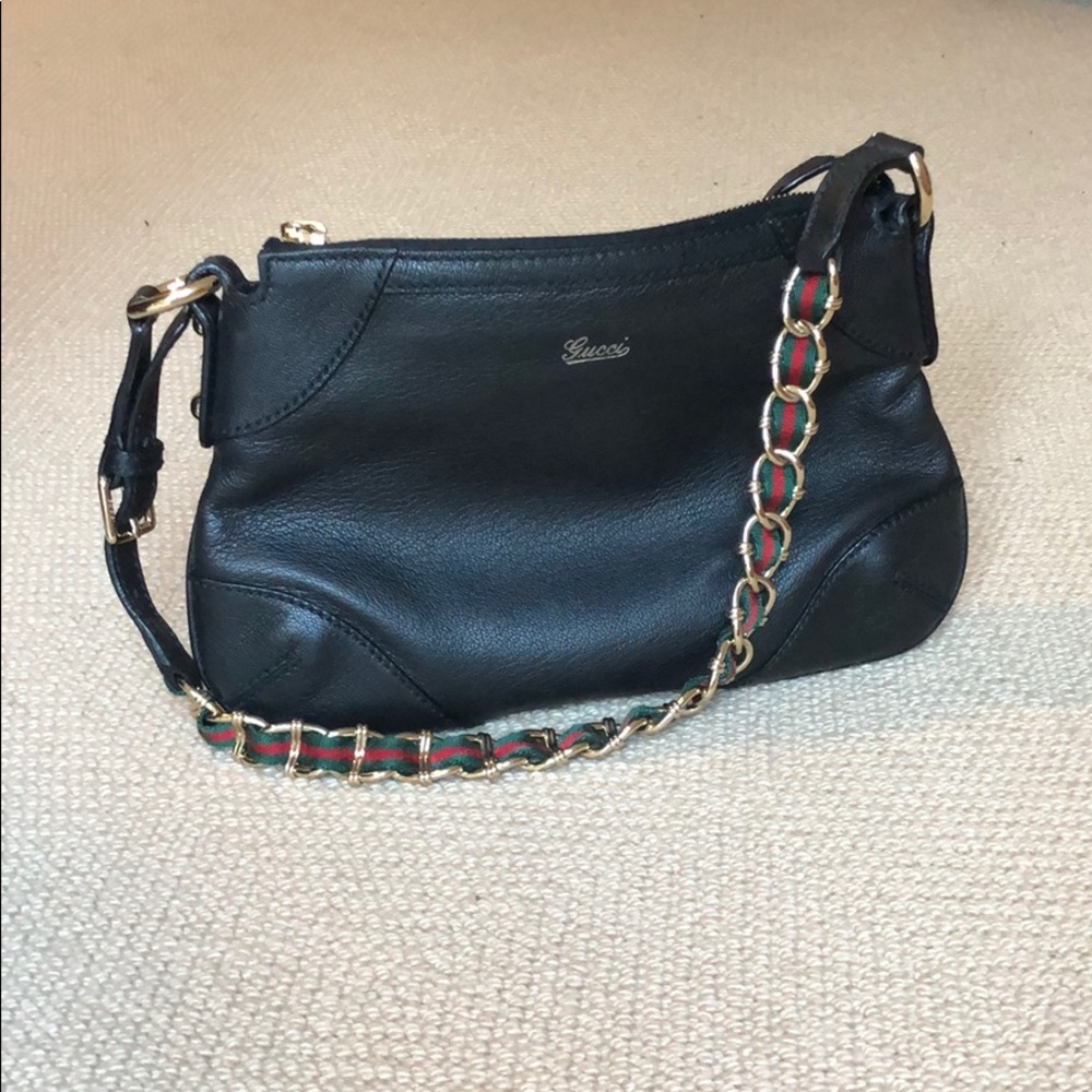 RARE Gucci Black Leather Chain Shoulder Bag